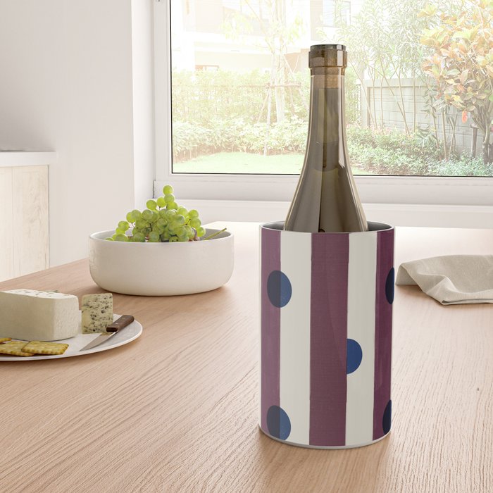 Burgundy Stripes and Navy Dots Modern Pattern Wine Chiller Gallery Image 4