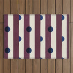 Burgundy Stripes and Navy Dots Modern Pattern Outdoor Rug Gallery Image 1