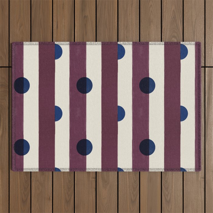 Burgundy Stripes and Navy Dots Modern Pattern Outdoor Rug Gallery Image 1