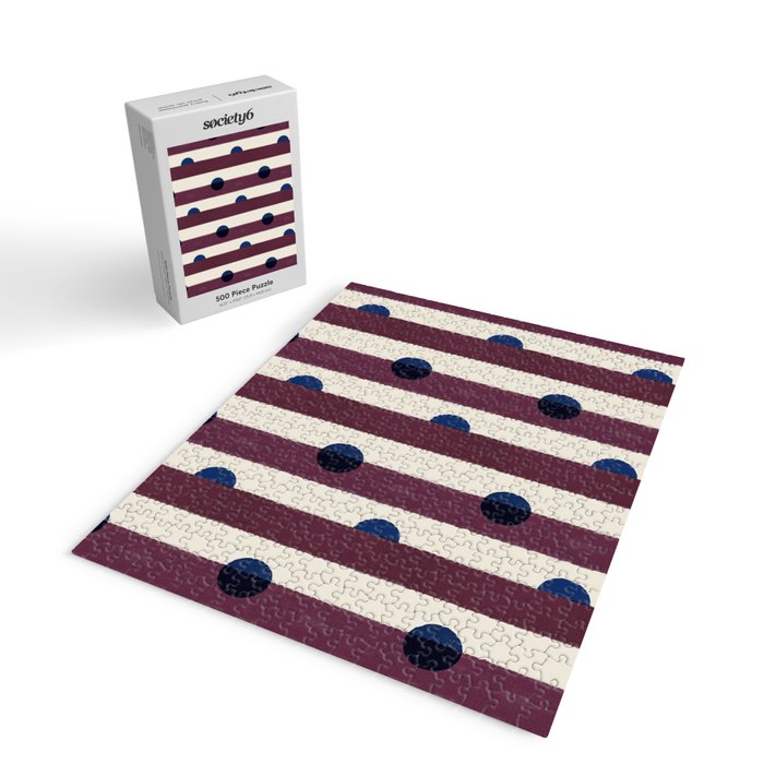 Burgundy Stripes and Navy Dots Modern Pattern Jigsaw Puzzle Gallery Image 2