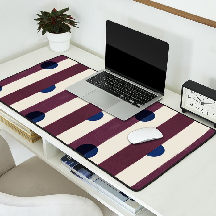 Burgundy Stripes and Navy Dots Modern Pattern Desk Mat Gallery Image 2