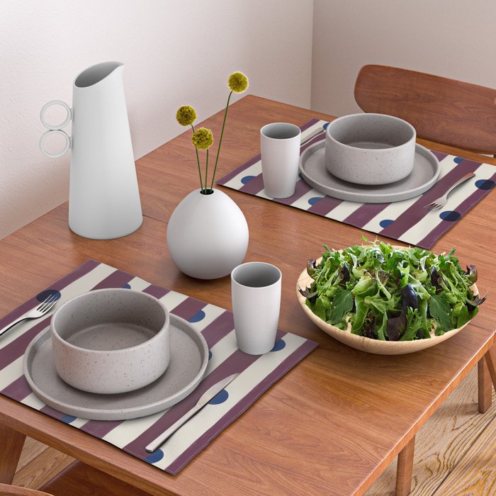 Burgundy Stripes and Navy Dots Modern Pattern Placemat Gallery Image 2