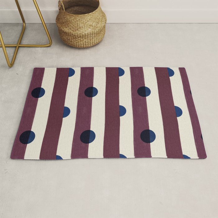 Burgundy Stripes and Navy Dots Modern Pattern Rug Gallery Image 1