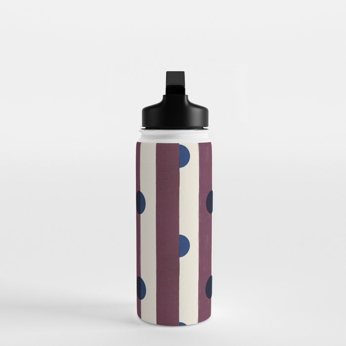 Burgundy Stripes and Navy Dots Modern Pattern Water Bottle Gallery Image 3