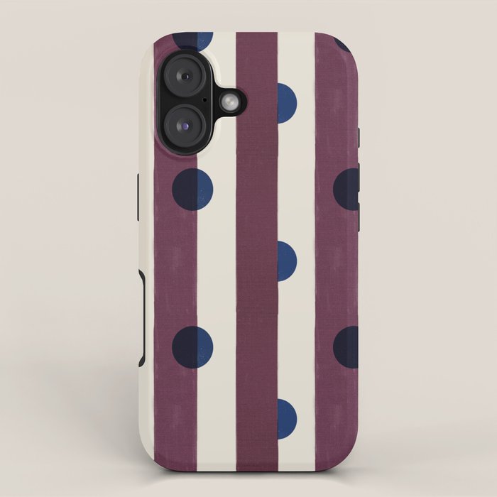 Burgundy Stripes and Navy Dots Modern Pattern iPhone Case Gallery Image 1