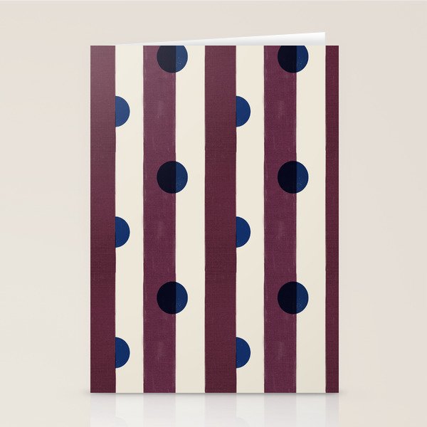 Burgundy Stripes and Navy Dots Modern Pattern Stationery Card Gallery Image 1