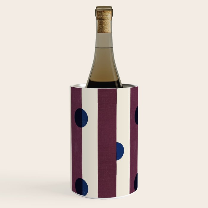 Burgundy Stripes and Navy Dots Modern Pattern Wine Chiller Gallery Image 1