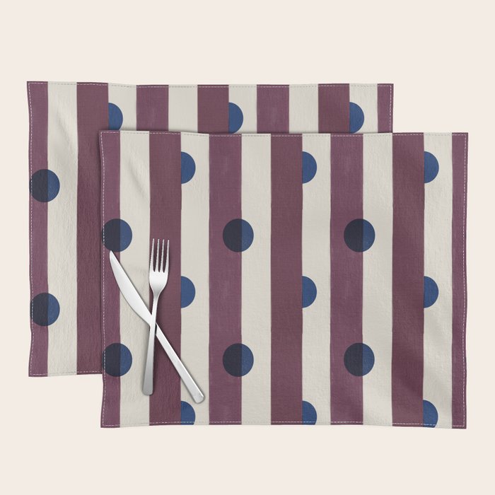 Burgundy Stripes and Navy Dots Modern Pattern Placemat Gallery Image 1