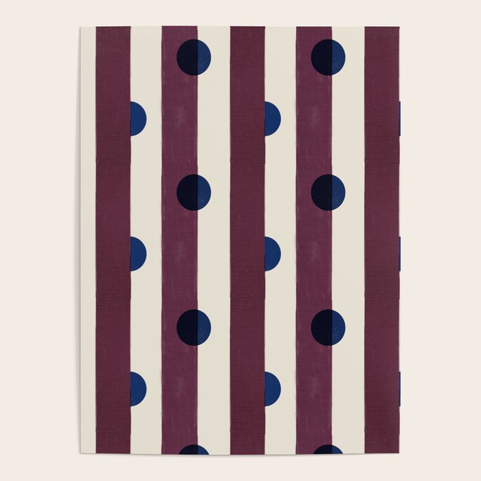 Burgundy Stripes and Navy Dots Modern Pattern Poster Gallery Image 4