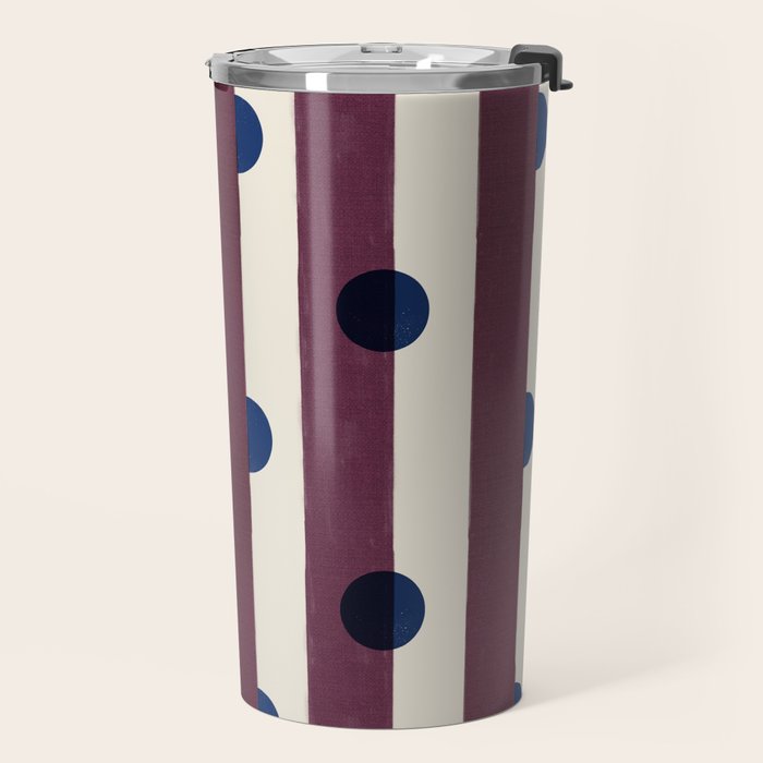 Burgundy Stripes and Navy Dots Modern Pattern Travel Mug Gallery Image 2