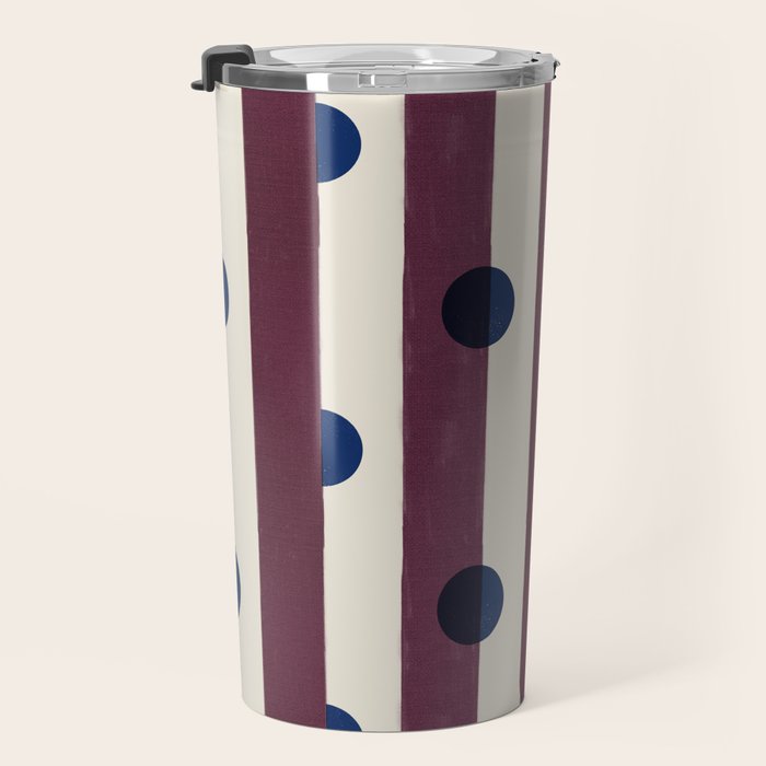 Burgundy Stripes and Navy Dots Modern Pattern Travel Mug Gallery Image 3