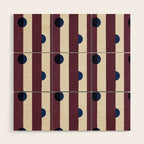 Burgundy Stripes and Navy Dots Modern Pattern Wood Wall Art Gallery Image 1