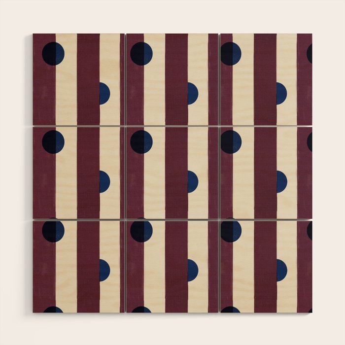 Burgundy Stripes and Navy Dots Modern Pattern Wood Wall Art Gallery Image 1