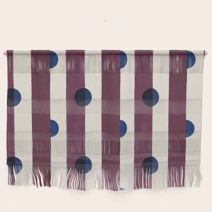 Burgundy Stripes and Navy Dots Modern Pattern Wall Hanging Gallery Image 1