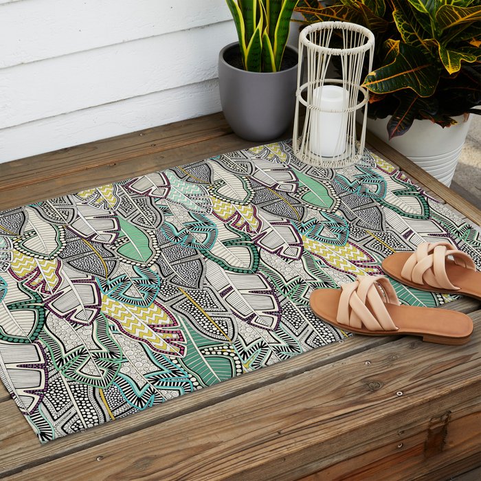 layered palm leaves Outdoor Rug Gallery Image 2