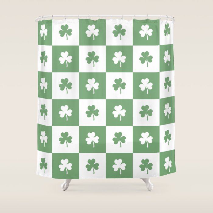 Shamrock Checkered Pattern Shower Curtain Gallery Image 1