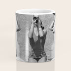 What the girls drink when the guys aren't looking - three girlfriends drinking at the beach black and white photograph Coffee Mug Gallery Image 4