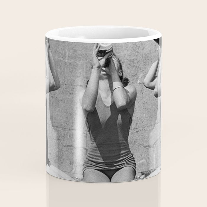 What the girls drink when the guys aren't looking - three girlfriends drinking at the beach black and white photograph Coffee Mug Gallery Image 4