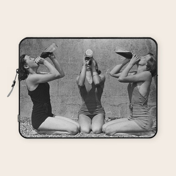 What the girls drink when the guys aren't looking - three girlfriends drinking at the beach black and white photograph Laptop Sleeve Gallery Image 1