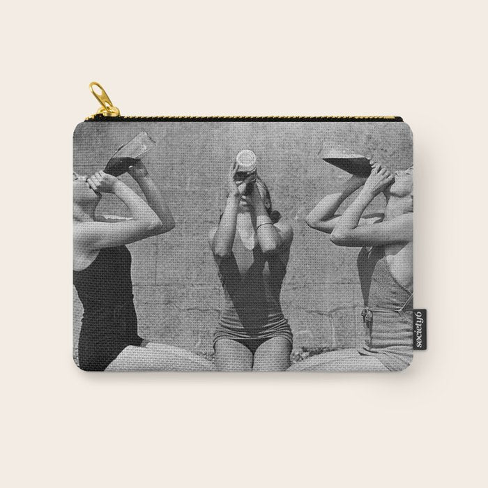 What the girls drink when the guys aren't looking - three girlfriends drinking at the beach black and white photograph Carry All Pouch Gallery Image 1