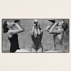 What the girls drink when the guys aren't looking - three girlfriends drinking at the beach black and white photograph Desk Mat Gallery Image 3