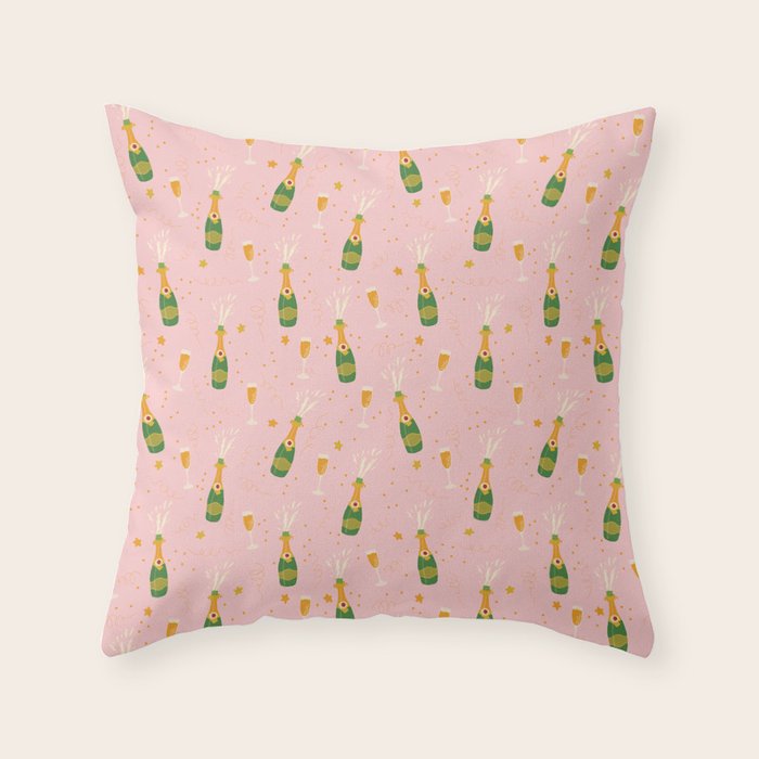 Champagne Bottles Pink Throw Pillow Gallery Image 1