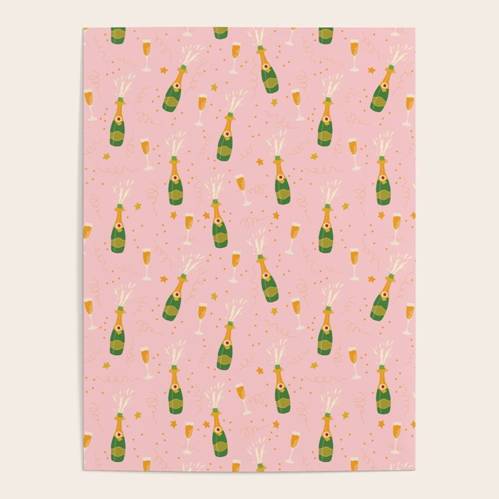 Champagne Bottles Pink Poster Gallery Image 1