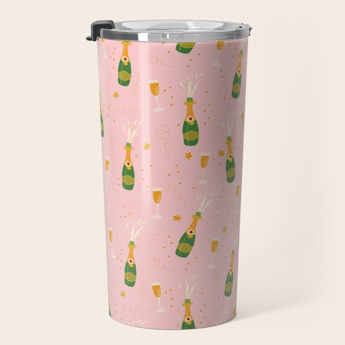 Champagne Bottles Pink Travel Mug Gallery Image 3