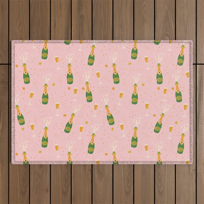Champagne Bottles Pink Outdoor Rug Gallery Image 1