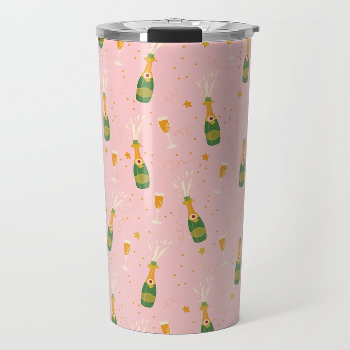Champagne Bottles Pink Travel Mug Gallery Image 1