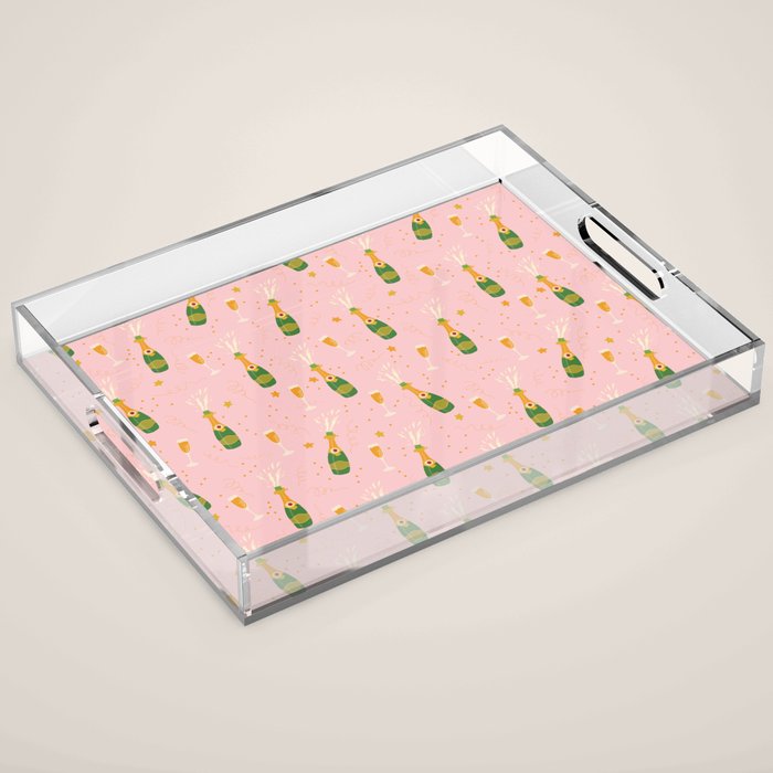 Champagne Bottles Pink Acrylic Tray Gallery Image 1