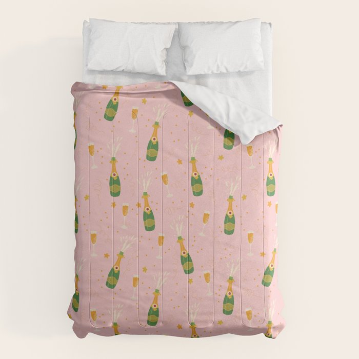 Champagne Bottles Pink Comforter Gallery Image 1