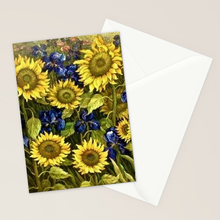 Sunflowers & Blue Irises by Vincent van Gogh Stationery Card Gallery Image 2
