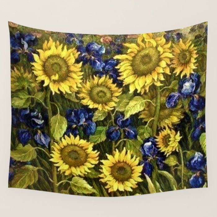 Sunflowers & Blue Irises by Vincent van Gogh Wall Tapestry Gallery Image 4