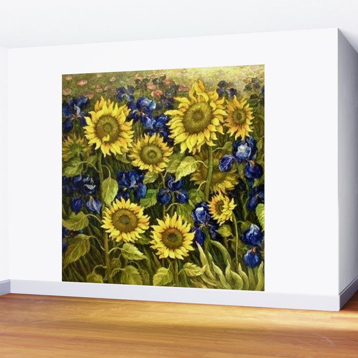 Sunflowers & Blue Irises by Vincent van Gogh Wall Mural Gallery Image 2