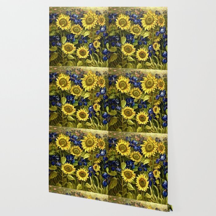Sunflowers & Blue Irises by Vincent van Gogh Wallpaper Gallery Image 2
