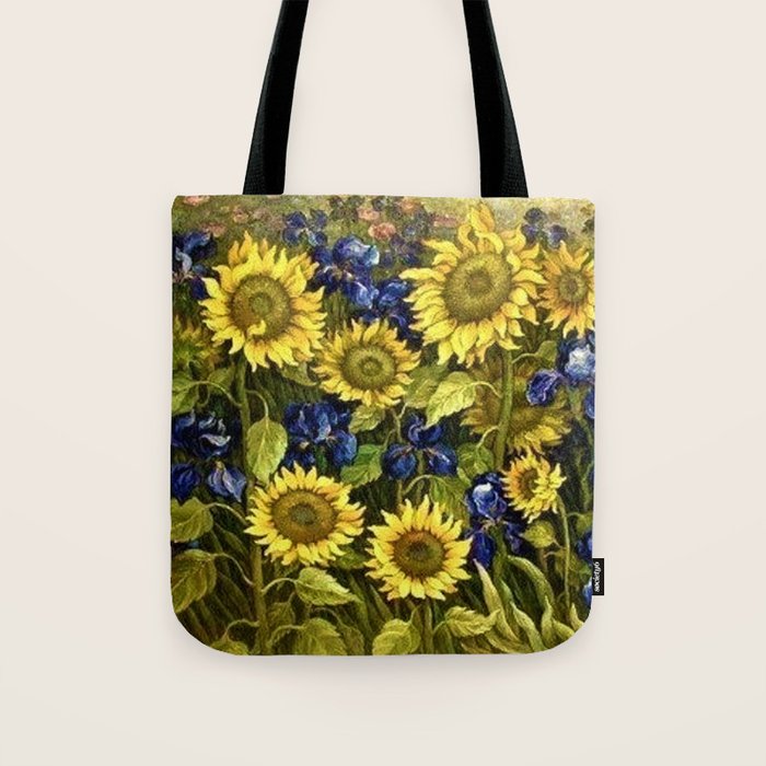 Sunflowers & Blue Irises by Vincent van Gogh Tote Bag Gallery Image 1
