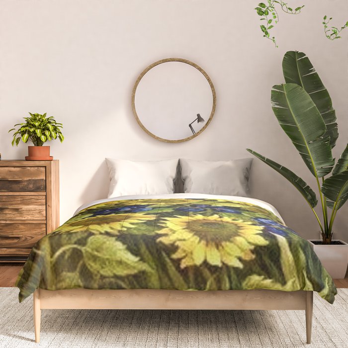 Sunflowers & Blue Irises by Vincent van Gogh Comforter Gallery Image 3