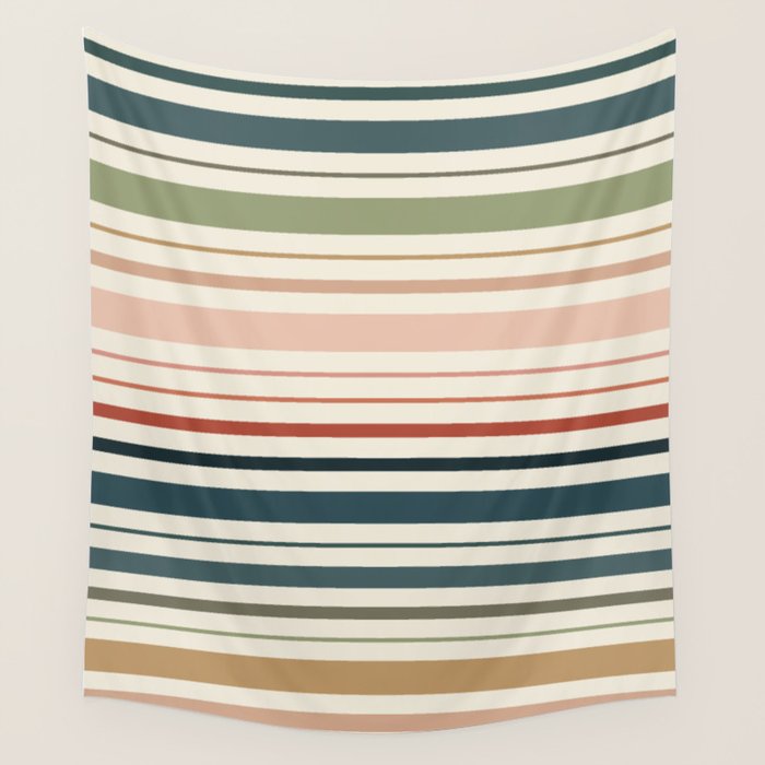 Green Boho Stripes Wall Tapestry Gallery Image 1