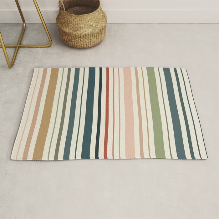 Green Boho Stripes Rug Gallery Image 1