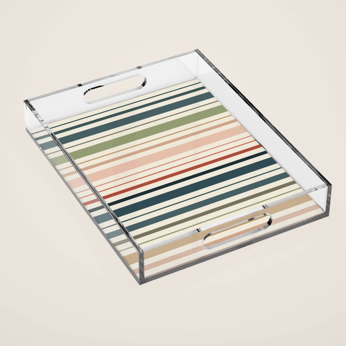 Green Boho Stripes Acrylic Tray Gallery Image 1