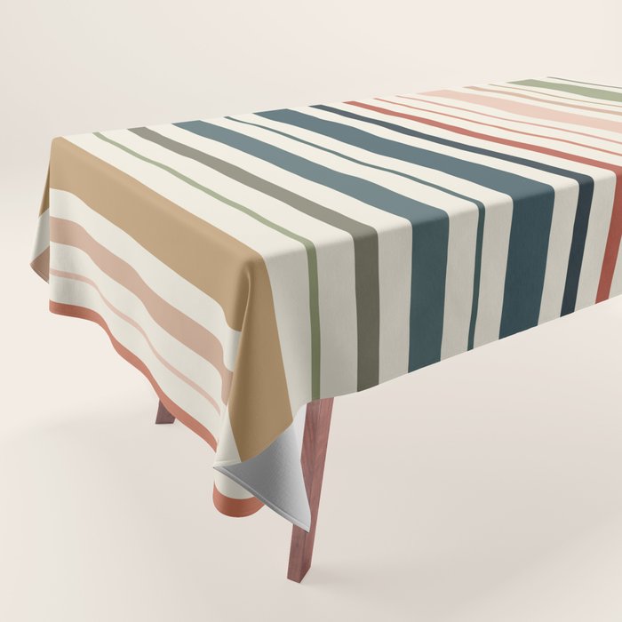 Green Boho Stripes Tablecloth Gallery Image 1