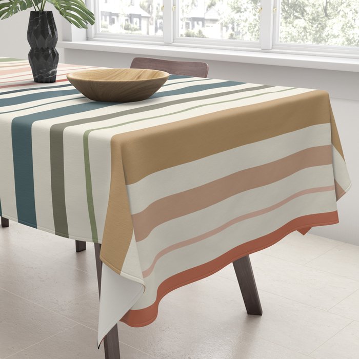Green Boho Stripes Tablecloth Gallery Image 3