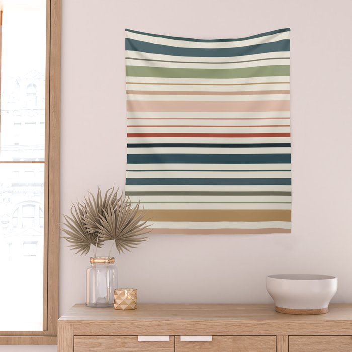 Green Boho Stripes Wall Tapestry Gallery Image 2
