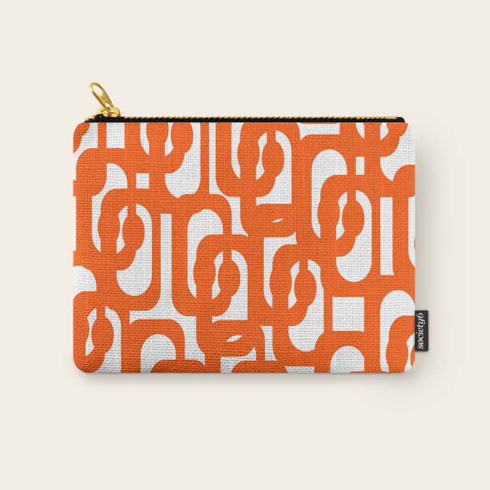 Mid Century Modern Orange Loops Abstract Pattern on White Carry All Pouch Gallery Image 1