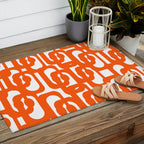 Mid Century Modern Orange Loops Abstract Pattern on White Outdoor Rug Gallery Image 2