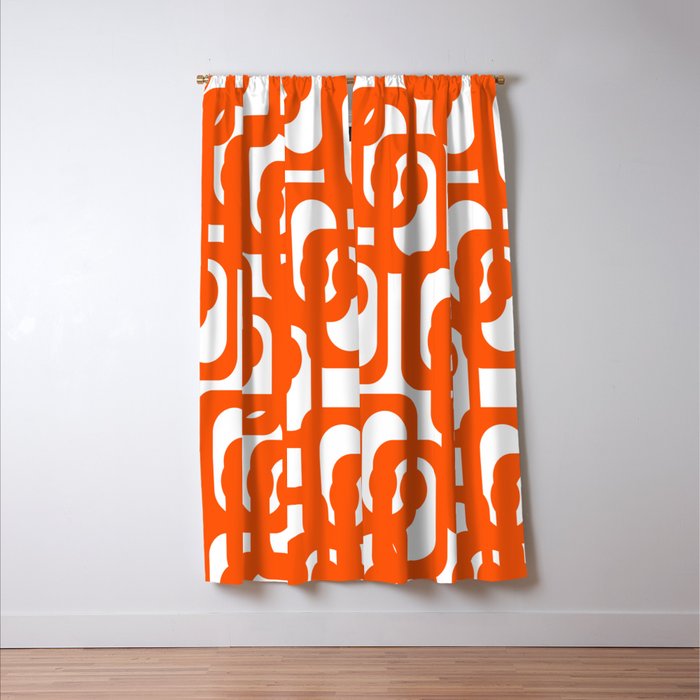 Mid Century Modern Orange Loops Abstract Pattern on White Window Curtain Gallery Image 3
