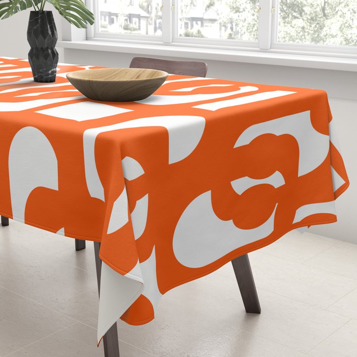 Mid Century Modern Orange Loops Abstract Pattern on White Tablecloth Gallery Image 3