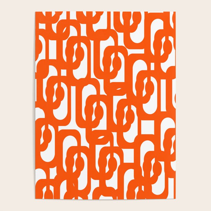 Mid Century Modern Orange Loops Abstract Pattern on White Poster Gallery Image 1