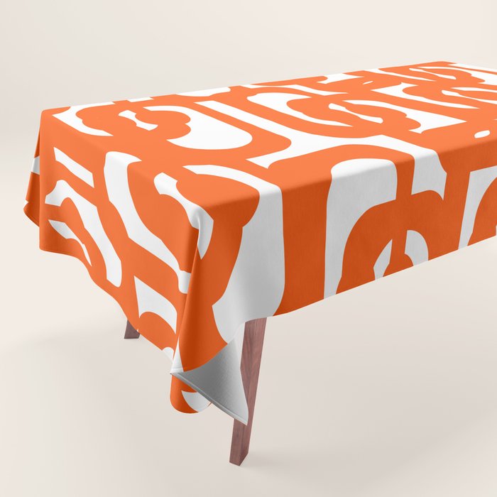 Mid Century Modern Orange Loops Abstract Pattern on White Tablecloth Gallery Image 1